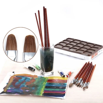 

Round Headed Worm Wood Oil Brush Wooden Handle Gouache Paint Brush Set Special Brush for Art Students Teaching