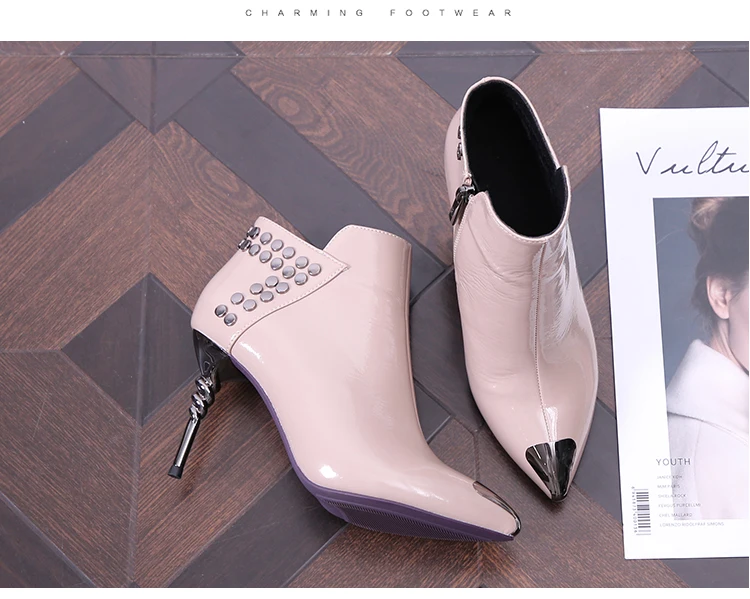 EMMAKING Winter Luxury Velvet Lining Ankle Boots For Women Warm Shoes Pointed Toe Stilettos Thin Heels 8cm