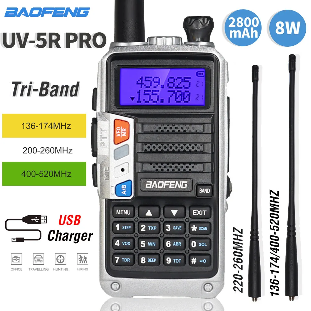 Baofeng UV 5R Pro Tri Band Walkie Talkie 8W High Power Portable Two Way Radio UV 5R Upgrade