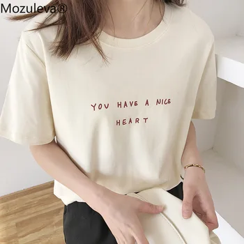 

Mozuleva 2020 Summer Letter Print Woman Cotton T-shirt O Neck Short Sleeve Fashion Casual Loose Female Basic Shirt Ladies Tees