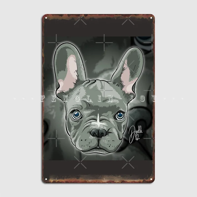 Blue The French Bull Dog Puppy Targa In Metallo Stampa Poster Pittura Decor Cave Pub Cinema Garage Targa In Metallo Poster