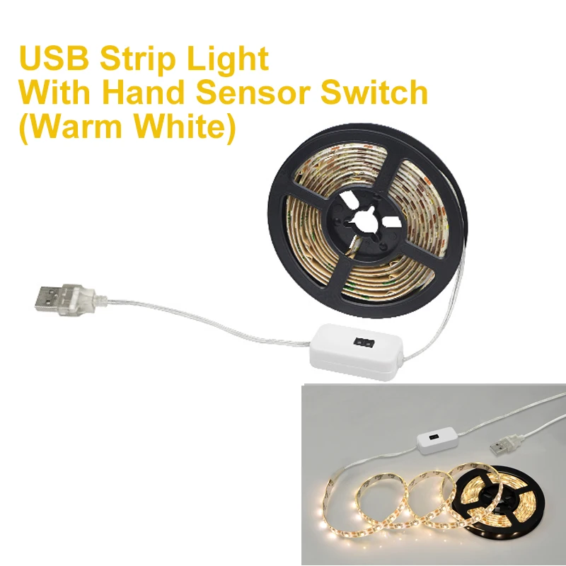 WarmWhite With Switc Светодиодный кухонный светильник для шкафа с датчиком ручного сканирования переключатель USB светодиодный светильник лента для телевизора подсветка освещение в помещении полоса USB лампа светодиодный - Цвет: WarmWhite With Switc