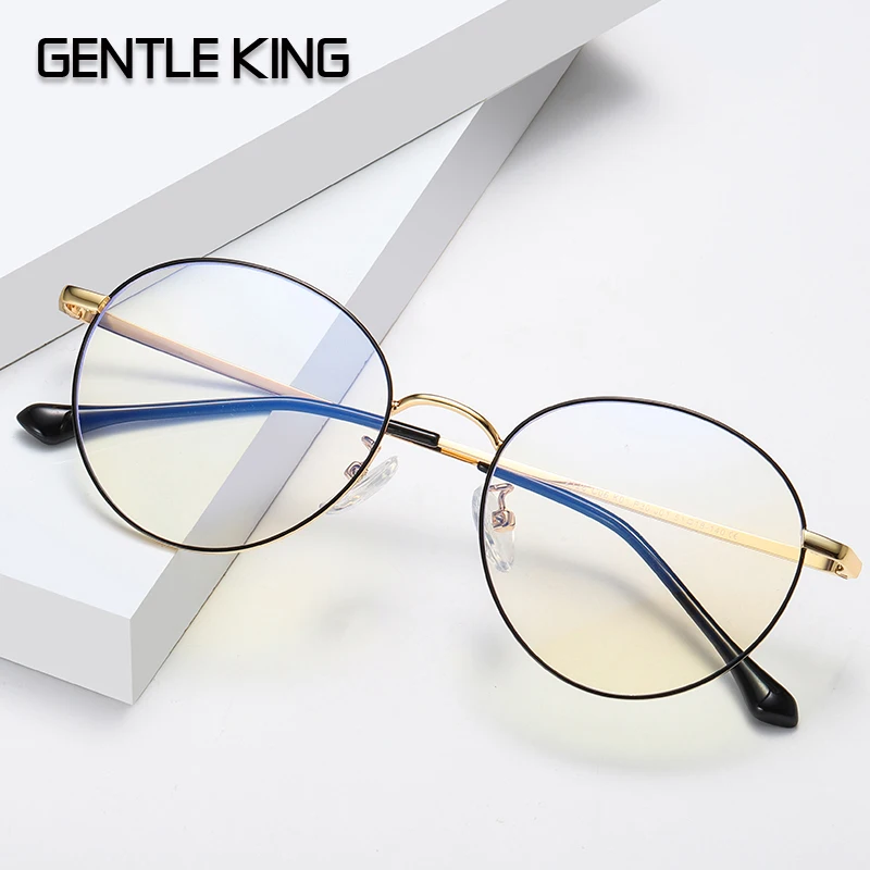 

GENTLE KING Rose Gold Metal Frame Round Glasses Blue Light Computer Glasses Women's Vintage Spectacle Frames Blu-Rays Glasses