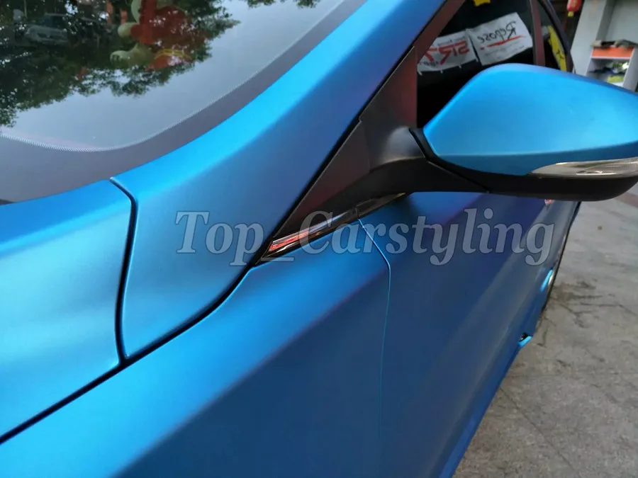 ice titanium blue satin chrome vinyl wrap foil car whole  (4)