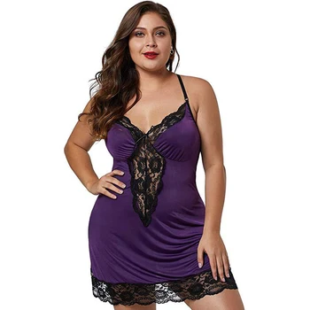 

Women's Nightgown Women Sexy sleepwear Women Dress Plus Size Strap Sexy Leopard Lace Dress V neck Black Vestidos Night Dresses