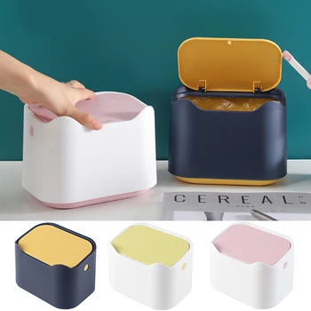 

Small Table Bin Mini Plastic Kitchen Desk Bin with Push Button Lid Trash Can Rubbish Office Waste Storage Dustbin Paper Basket