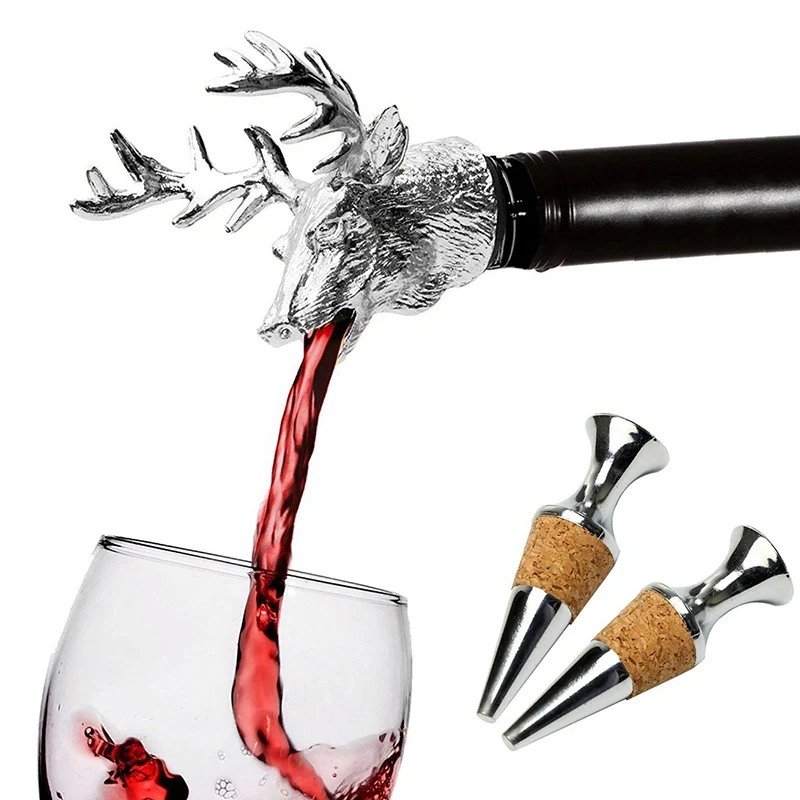 Пробка для вина аэраторы для вина из цинкового сплава Stag Head Pourer Stags пробка для бутылок SLC88 - Цвет: Silver