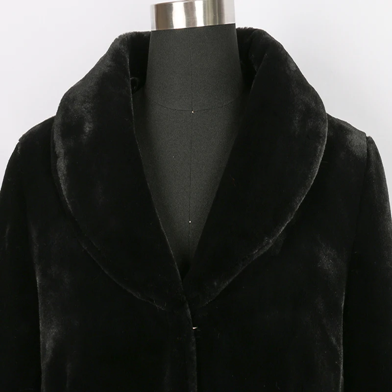 Зимнее черное Женское пальто из искусственного меха Nerazzurri с воротником-шалью 3/4, приталенная куртка из искусственного меха больших размеров, верхняя одежда плюшевая меховые куртки женские шуба эко мех 5xl 6xl 7xl