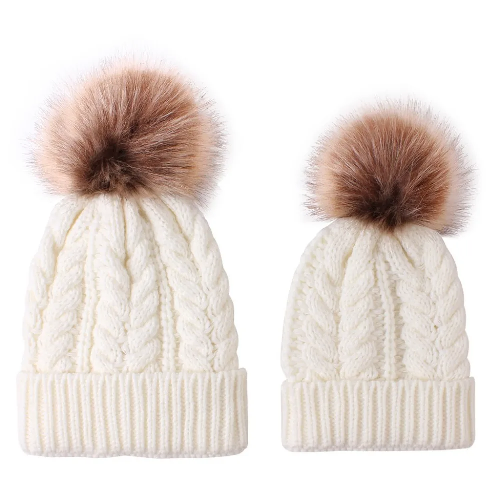 Детская шерстяная шапка, теплая шапка, 1 комплект, Модная вязаная шапка для мамы и ребенка, сохраняющая тепло, шапка, шапка