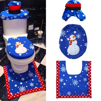 

3pcs Fancy Christmas Santa Claus Toilet Seat Lid Cover + Contour Rug Set Bathroom Xmas Supplies Decoration For a Secure Snug Fit