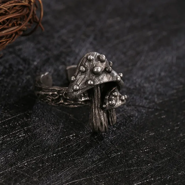 Megumiページ！人工ルビー　カボションリングセット Vintage Dark Mushroom Opening Adjustable Womens Ring Gothic