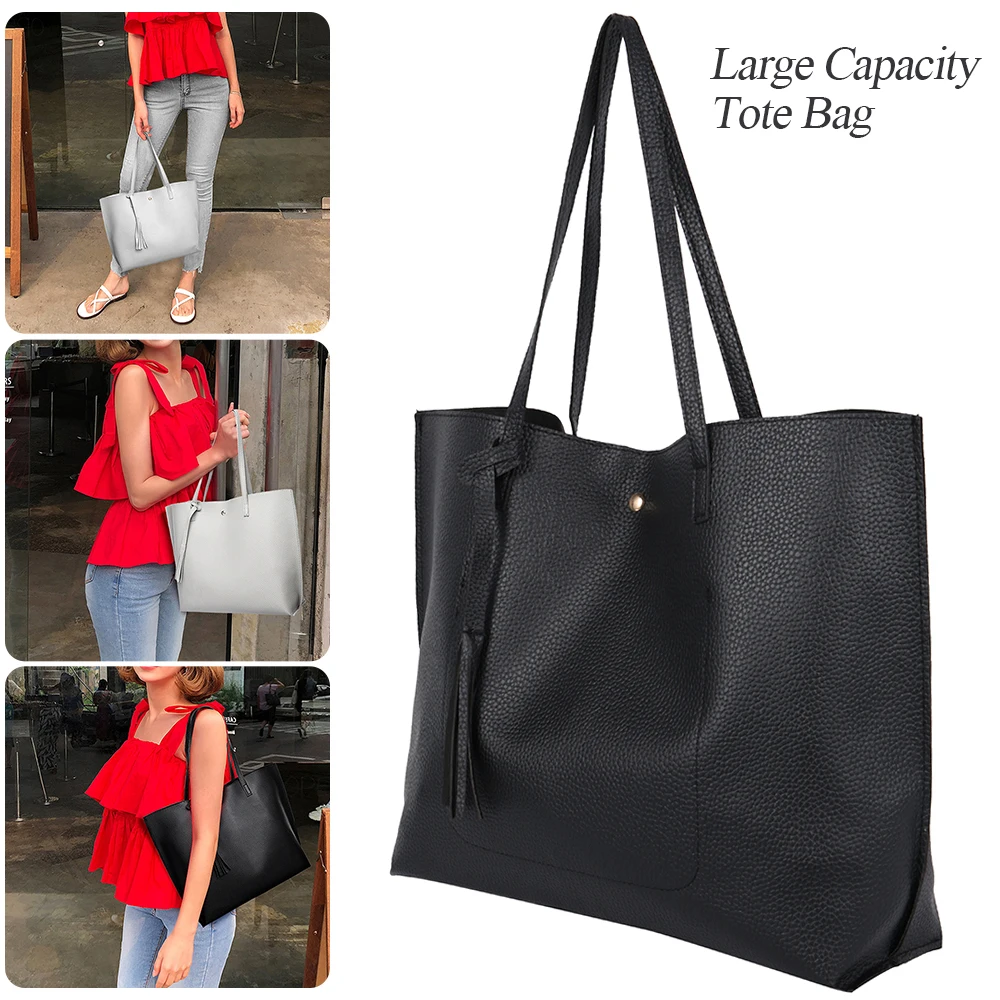 

2020 Large Pocket Casual Tote Women's Handbag Shoulder Handbags Canvas Leather Capacity Bags For Women casual Top-handle bags