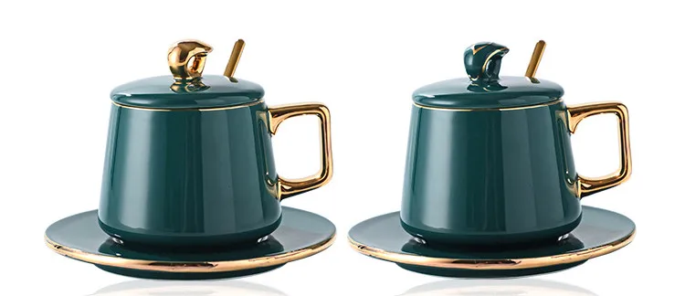 European style coffee mugs house cups and mugs with plate cover spoon creative drinkware