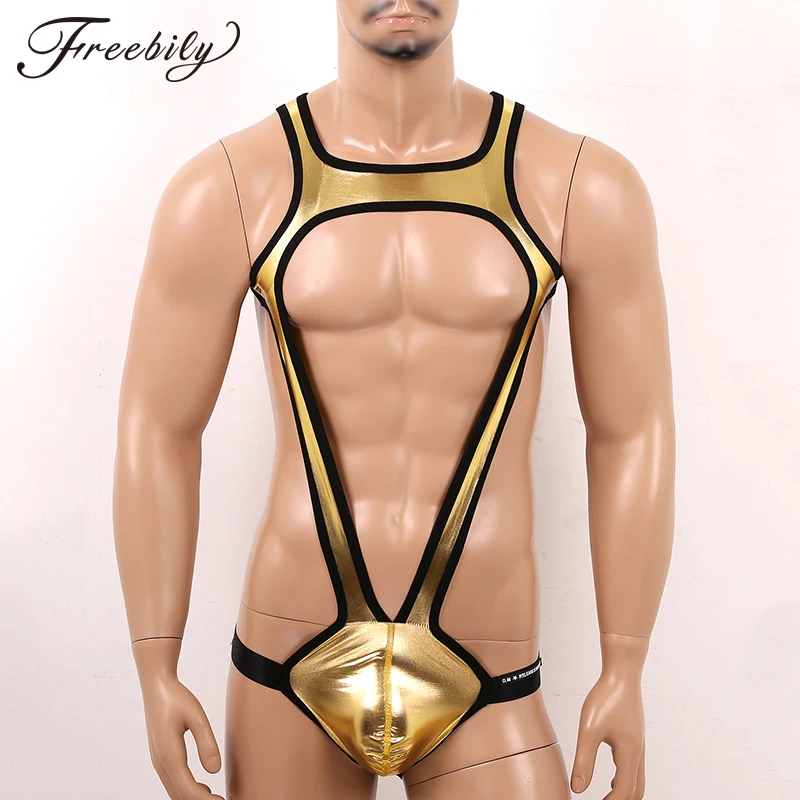 Freebily Mens Soft Mesh Bodysuit Exotic Boxer Briefs Sheer Leotard Jumpsuit Underwear 