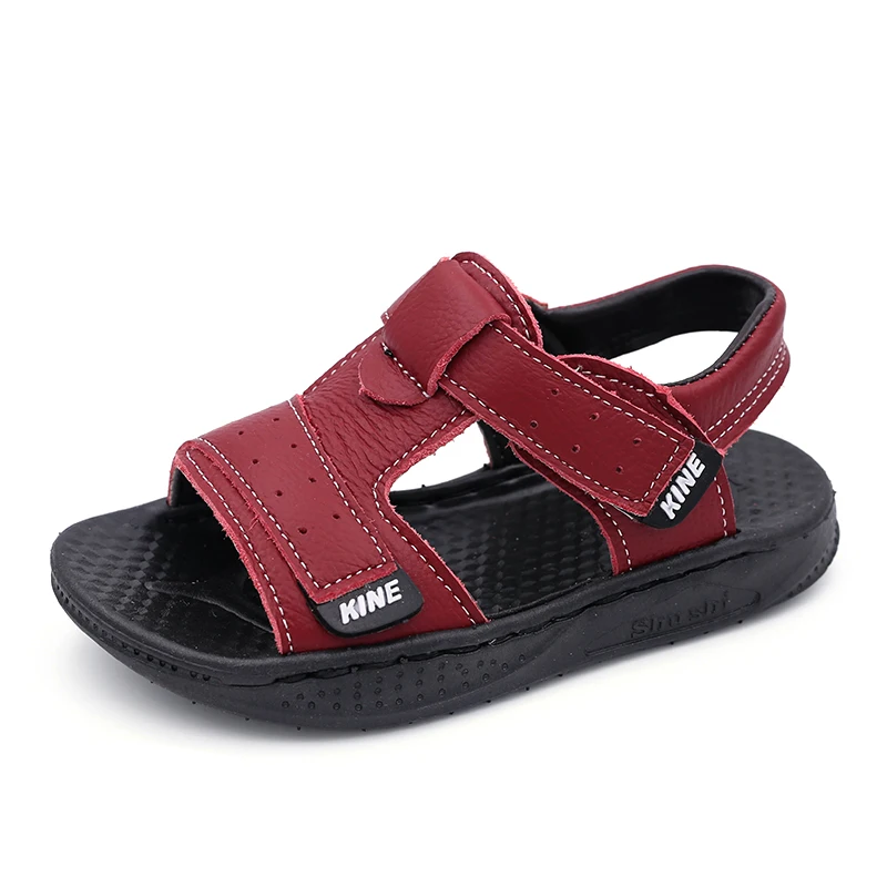 Real Leather WineRed KINE PANDA/сандалии для мальчиков; обувь для маленьких детей; обувь для детского сада; летняя обувь для маленьких мальчиков; детская обувь из искусственной кожи для детей 1, 2, 3, 4, 5, 6 лет - Цвет: Real Leather WineRed