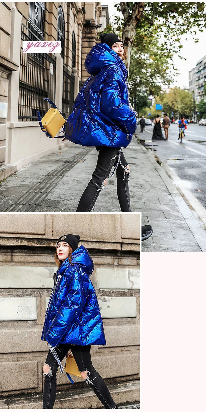 Women's Glossy Puffer Parkas Winter Hooded Thicken Warm Oversized Outerwear Jackets Female Korean Winter Loose Coat Women
