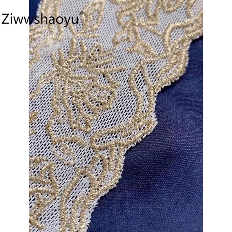 Ziwwshaoyu кружевная Лоскутная Вышивка шелковая блузка рубашка для женщин Элегантный фонарь рукав офисная Дамская Осенняя блузка