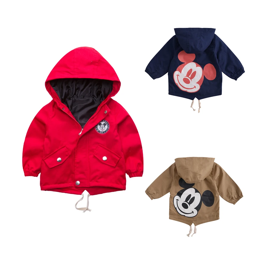 Куртки с Микки Маусом для девочек и мальчиков, пальто с капюшоном Военная Защитная штормовка с рисунком, детская одежда верхняя одежда для детей 0-8 лет, LM018