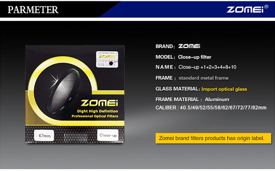 Zomei фильтр для макрообъектива+ 1+ 2+ 3+ 4+ 8+ 10 Оптический стеклянный фильтр для камеры 40,5/49/52/55/58/62/67/72/77/ 82 мм для DSLR SLR