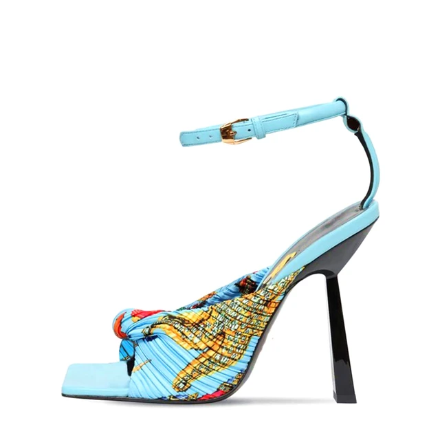 Woman Fashion Summer Sandals Sexy Open Toe  Sandals Party Shoes Catwalk Strange Thin Heels  T-Strap Colorful Graffiti Heels 43 1