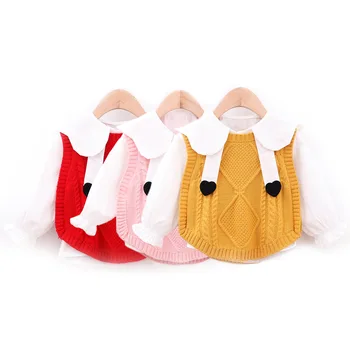 

0-24M Baby Girls Warm Kniting Clothes Set Newborn Infant Toddler Babies Girl Autumn Clothes Shirt Tops+Knited Vest 2Pcs Outfits
