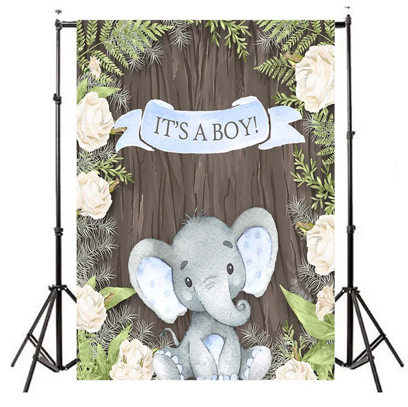 Mocsicka Blue elephant Baby Shower Backdrop It's a Boy Background for Photo White Flowers Wood Photography Backdrops | Электроника