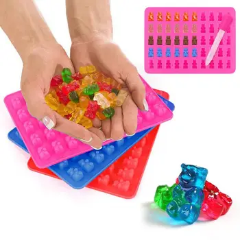 

1 Set 50 Cavity Gummy Bear Mold Silicone Mold Tray Chocolate Moulds With Droppers jewelry Cake Tools Baking Accessories