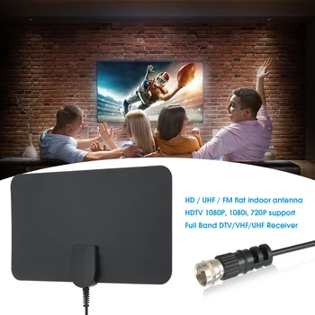 

LAN-107 Indoor Digital TV Antenna HD Signal Flat Panel UHF FM HDTV Antenna Signal Receiver F head with IEC adapter