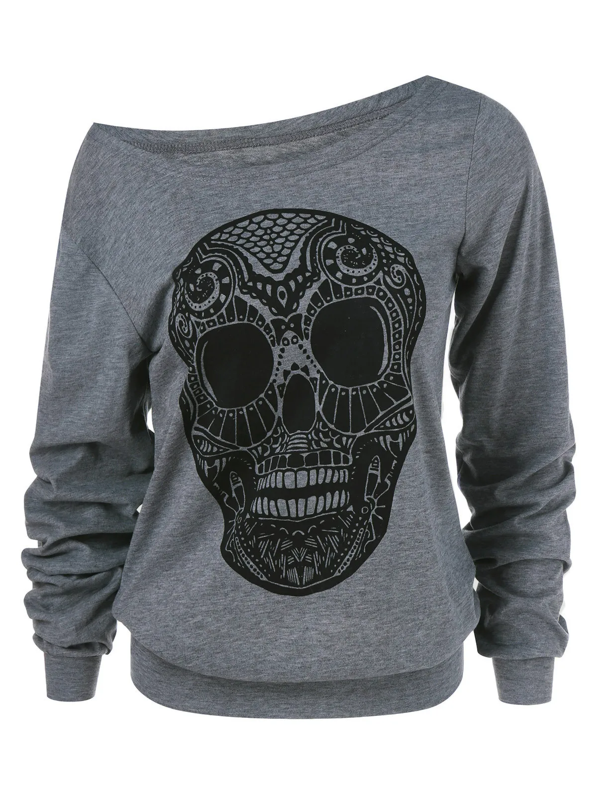 

Women Gothic hoodie skull T-shirt Long Sleeve Sexy Slash Neck Skull Print Fashion Girls hoodie Goth Retro T-shirts