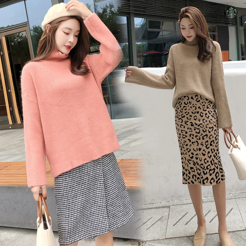 

Korean-style Autumn And Winter High Collar Sweater Loose-Fit Sweater Laziness-Style Pullover Maternity Clothes Versatile Mid-len