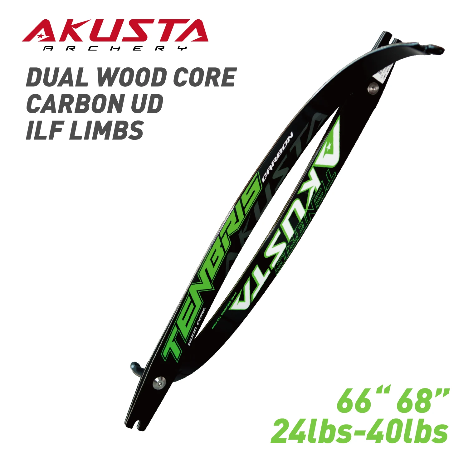 Изогнутые луковые конечности Akusta ILF 66 дюймов 68 24lbs-40 фунтов двойные деревянные