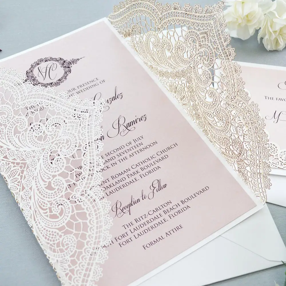 White Lace Wedding Invitations Unique Wedding Invitation - Set of 50pc