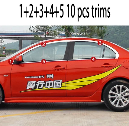 Нержавеющая сталь окна автомобиля планки для mitsubishi lancer 2007 2008 2009 2010 2011 2012 2013 - Цвет: 10 pcs trims