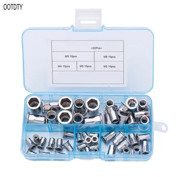 

50Pcs/Set M3 M4 M5 M6 M8 Stainless Steel Flat Head Half Hex Body Rivet Nut Insert Nutsert Cap Assortment Kit