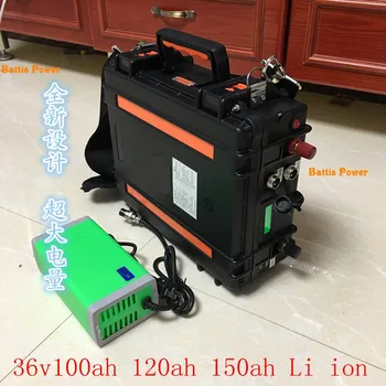 

Waterproof 36V 100Ah 120Ah 150Ah Lithium ion 3.7V Li-po battery pack bms 10s for 3000W fishing boats trolling mortor+10A Charger