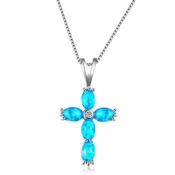 

Blue zircon cross necklace for women 2020 jewelry luxury fashion wedding necklace love holiday gift retro cute necklace