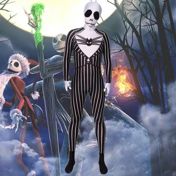 

Anime The Nightmare Before Christmas Jack Skellington Cosplay Costumes Kids Adult Jumpsuits Bodysuit Halloween Party Fancy Dress