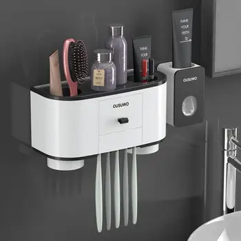 

Bathroom Storage Toothbrush Holder Washing Set Wall Hanging Cup Holder Convenient Save Space Home Mount Rack Bathroom Tools