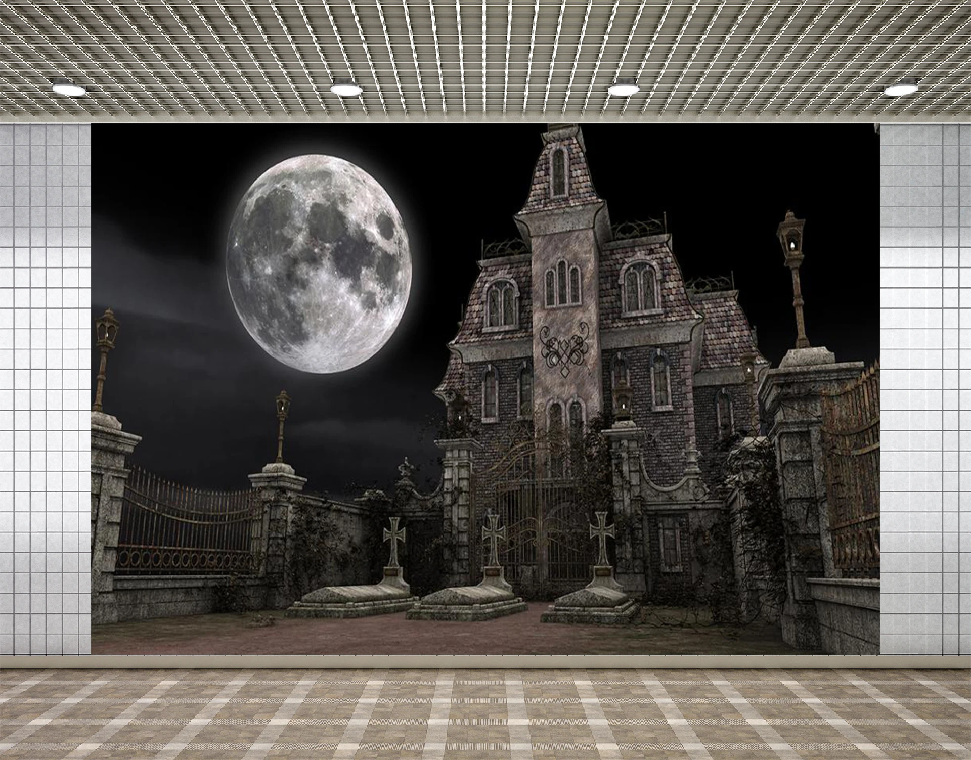 Lyavshi Moon Night Halloween Cemetery Photography Backdrop Gravestone cross Photo Background Cloth Vinyl Wallpaper Studio Props |