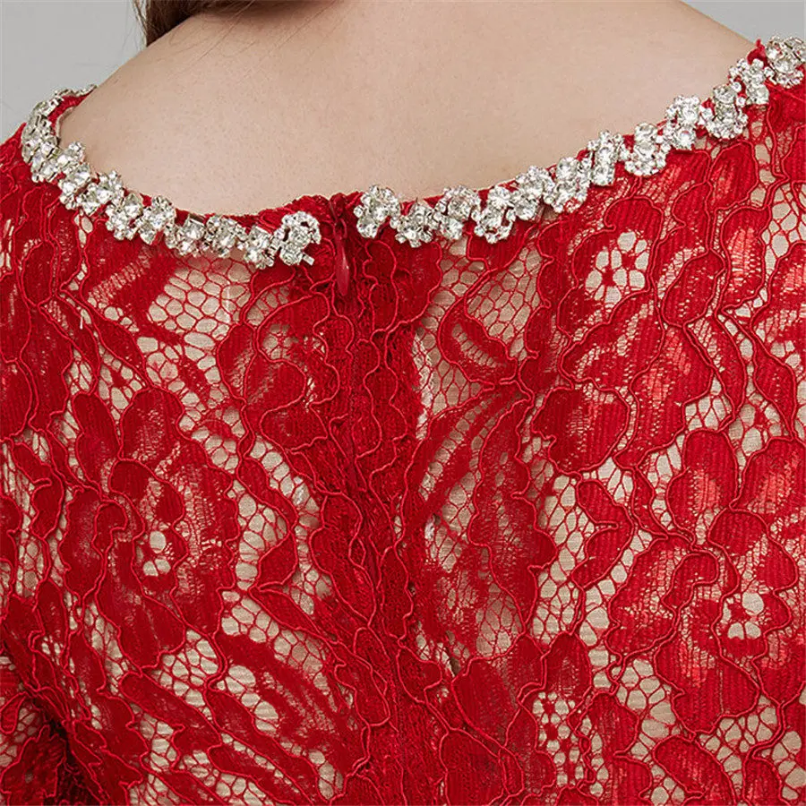Маленькое вечернее со шлейфом платье красное с длинным рукавом Robe De Soiree T460 простые кружевные женские вечерние платья размера плюс вечерние платья