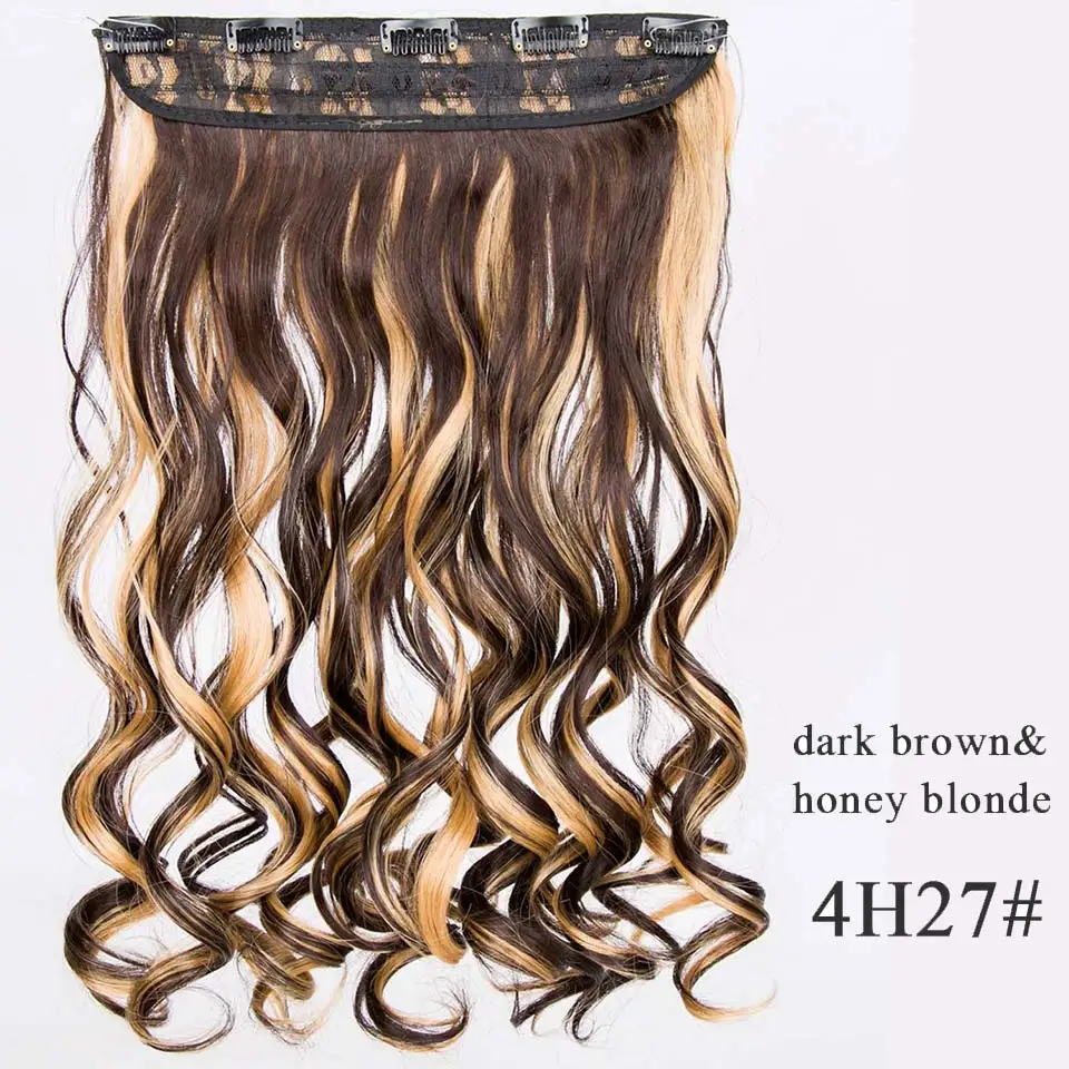 Энергичные волнистые длинные 24 дюйма черный коричневый 5 клип в наращивание волос синтетические волосы кусок термостойкие для женщин - Цвет: 4H27