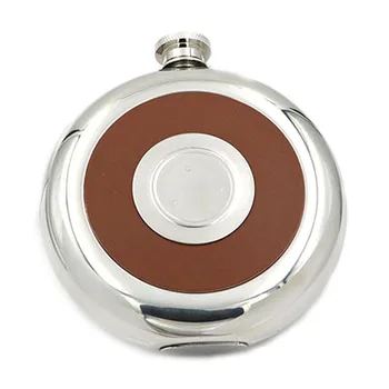 

Round Stainless Steel Pocket Flask With Build-In Shot Glass 5Oz Hip Flask Mirror Polished Mini Alcohol Bottles