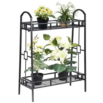 

Costway Heavy Duty 2 Tier Metal Flower Pot Rack Plant Display Stand Shelf Holder Decor