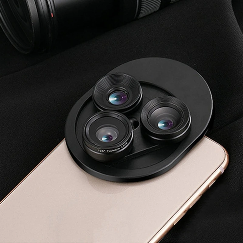 3 in 1 Mobile Phone Lens Set Professional Integral Turntable External Use Wide Angle+ Fish Eye+ Macro Camera Lens Set