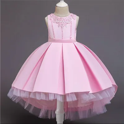 Розовый Girls Party Tutu Sundress Teenages Girls Flower Pearl Princess Dresses Wholesale - Цвет: Розовый