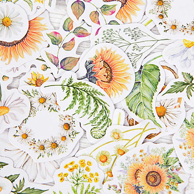 46Pcs Cute Daisy Stickers Box Kawaii Decor Paper Adhesive Sticker For Kids Scrapbooking Diary Supplies Stationery | Канцтовары для