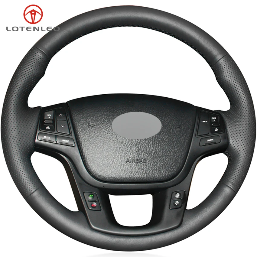 

LQTENLEO Black Genuine Leather DIY Car Steering Wheel Cover For Kia Sorento 2008-2014 Kia Cadenza 2010-2015 K7 2011-2015