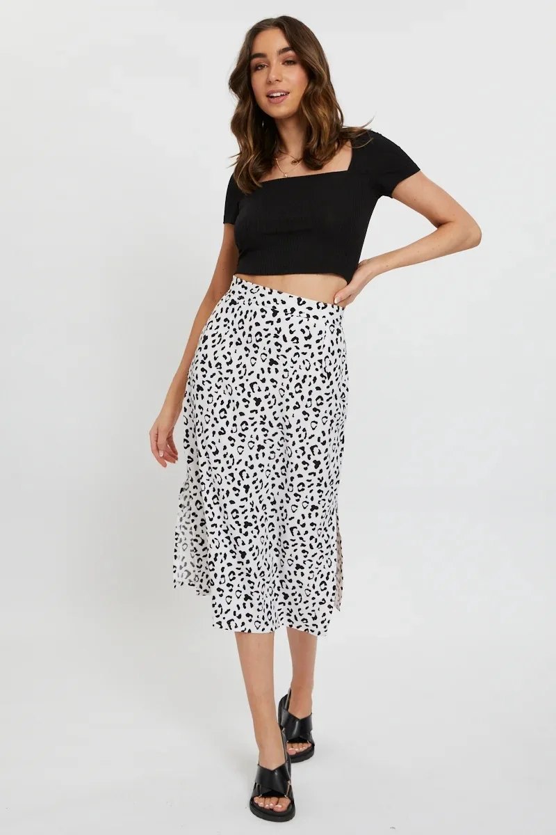 Spring and summer women's leopard print chiffon print split skirt Europe and the United States sexy zipper high waist midi skirt pink skirt