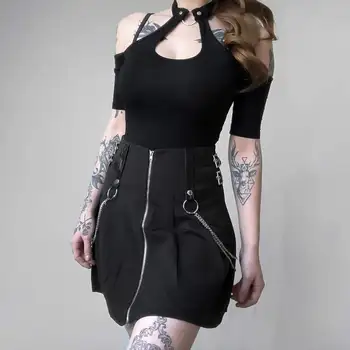 

Punk Design Women's Goth Black Short Skirt With O-ring And Chains S002
