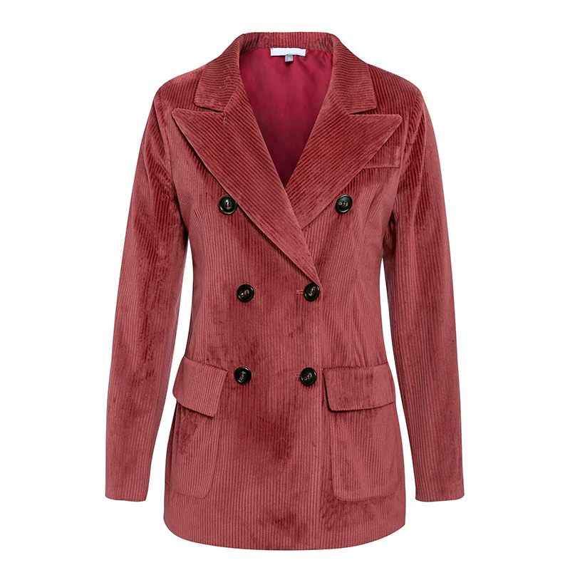 NLW Casual Corduroy Red Blazer Jacket Women Autumn Winter Office Lady Work Blazer Coat Double Breasted Streetwear Blazer